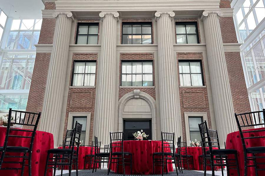 The Atrium set up for a dinner event.